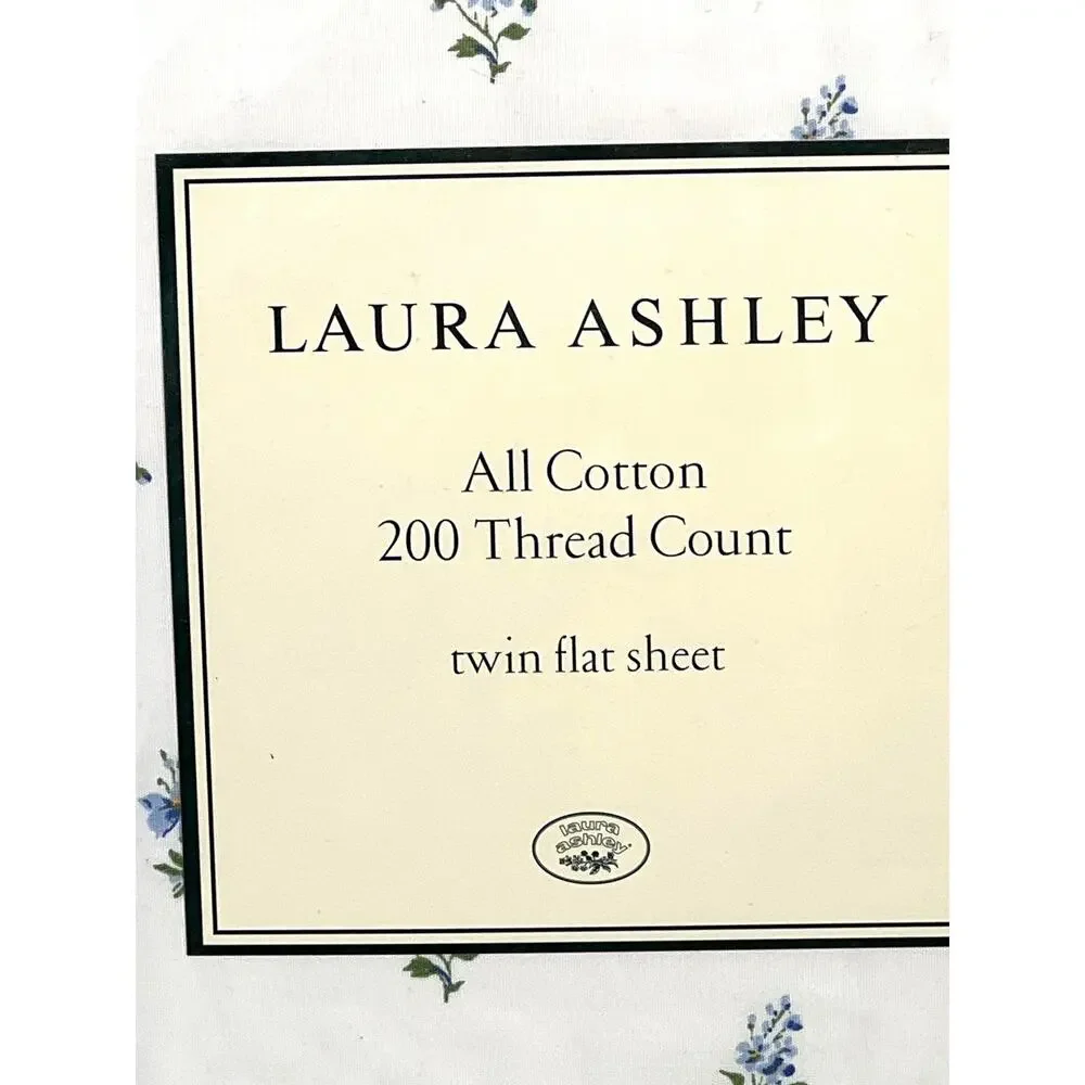 Vtg Laura Ashley Emilie Twin Flat Sheet Blue Yellow Floral Cotton Deadstock NIP